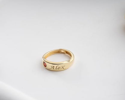 Personalized Engraved Name Birthstone Ring Custom, 925 Sterling Silver
