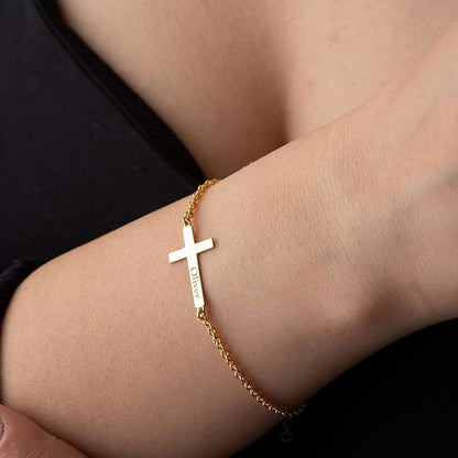 Personalized Cross Bracelet for Women with Custom Names, 925 Sterling Silver