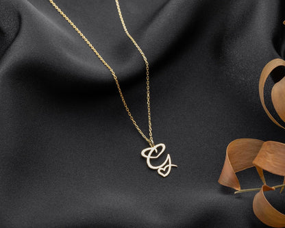 Custom Initial Necklace with Heart, 925 Sterling Silver