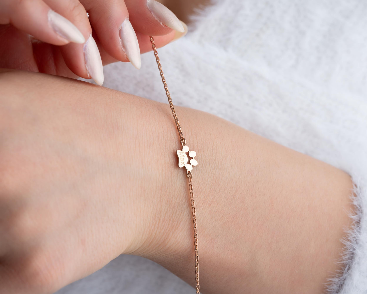 Personalized Paw Bracelet with Name for Women, Pet Jewelry, 925 Sterling Silver