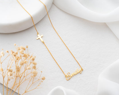 Personalized Cross Necklace with Name for Women, 925 Sterling Silver