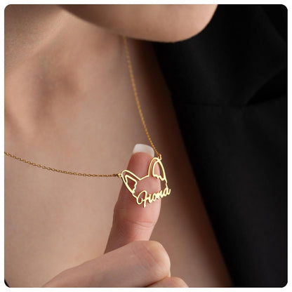 Personalized Dog Ears And Name Necklace, 925 Sterling Silver