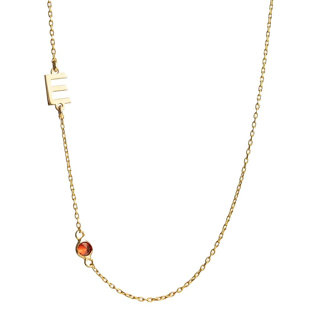 Initial Letter Necklace with Birthstone, 925 Sterling Silver