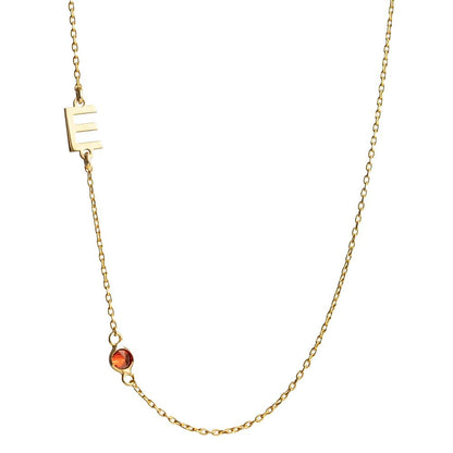 Initial Letter Necklace with Birthstone, 925 Sterling Silver