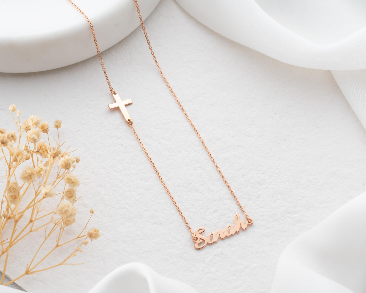 Personalized Cross Necklace with Name for Women, 925 Sterling Silver
