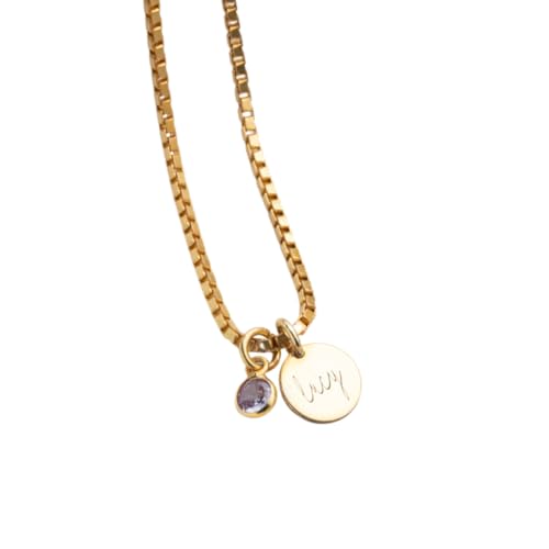 Personalized Disc Name Necklace with Birthstone, 925 Sterling Silver