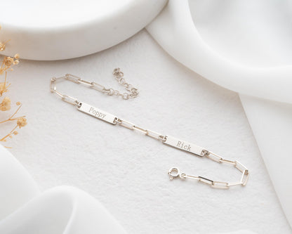 Personalized ID Chain Bar Name Bracelet for Women, 925 Sterling Silver
