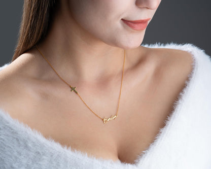 Personalized Cross Necklace with Name for Women, 925 Sterling Silver