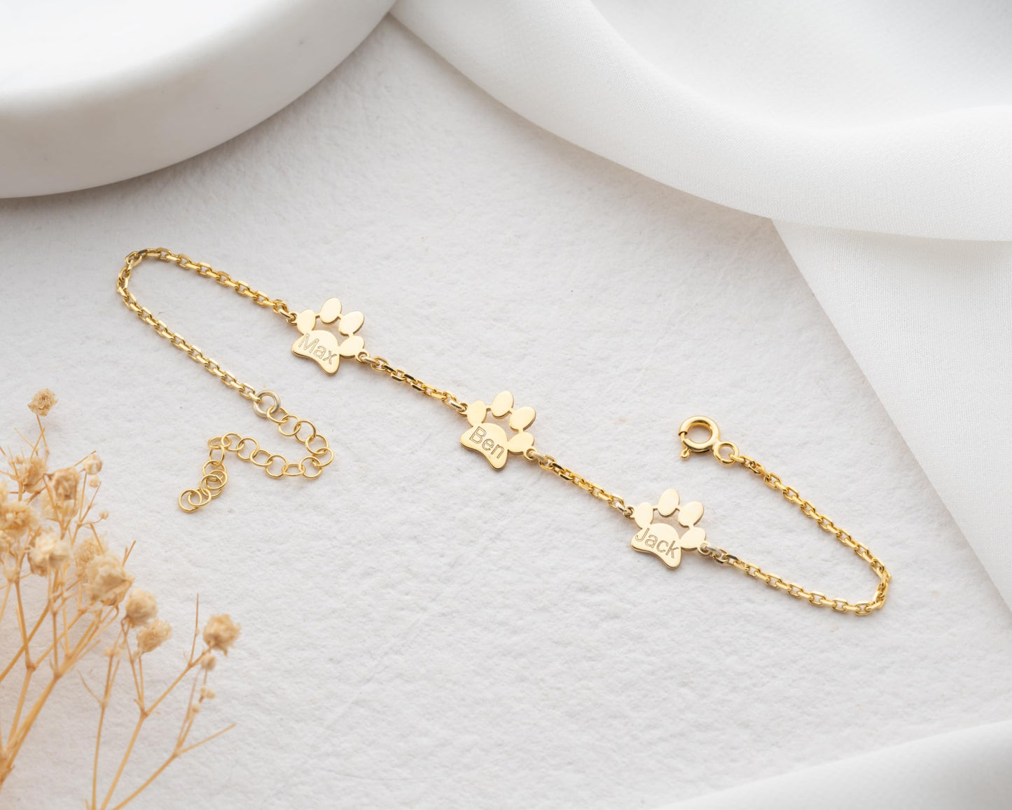 Personalized Paw Bracelet with Name for Women, Pet Jewelry, 925 Sterling Silver