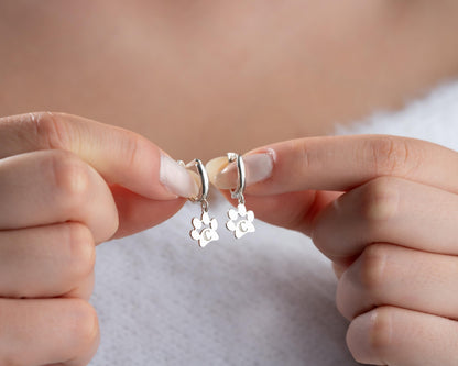 Personalized Paw Initial Earrings for Women Hoop Earrings with Letter Charm, 925 Sterling Silver