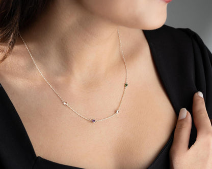 Personalized Birthstone Necklace For Women, 925 Sterling Silver
