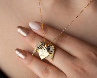 Personalized Angel Wing Necklace with Engrave Secret Message, 925 Sterling Silver