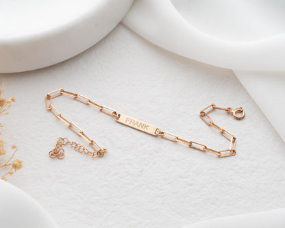 Personalized ID Chain Bar Name Bracelet for Women, 925 Sterling Silver