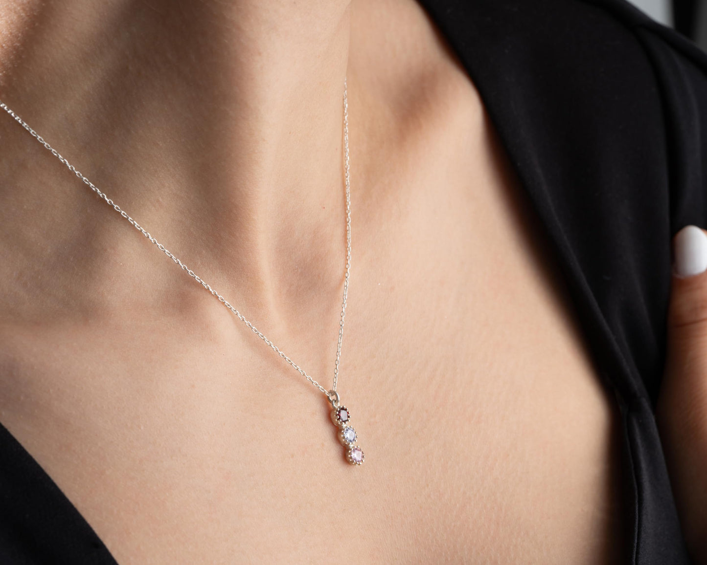 Kadınlar İçin Doğum Taşlı Kişiselleştirilmiş Kolye ve Küpe Seti, 925 Ayar Gümüş