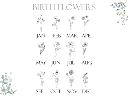 Custom Birth Flower Name Necklace with Birthstone, 925 Sterling Silver