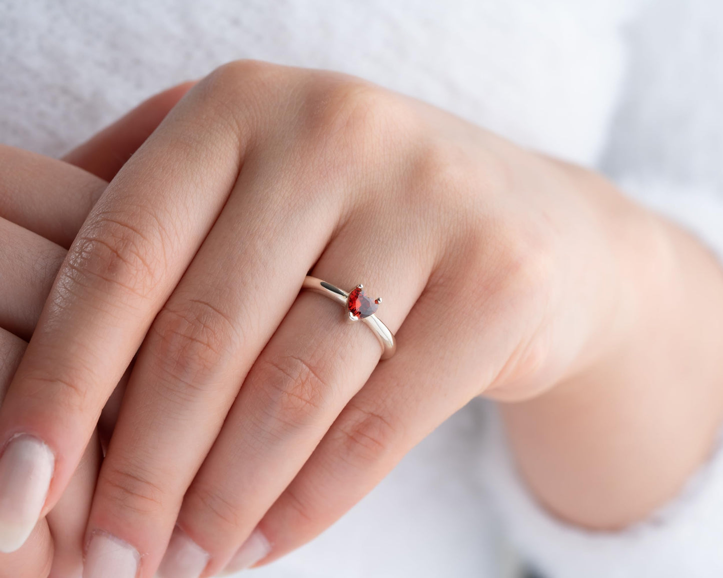 Personalized Heart Ring with Birthstone for Women, 925 Sterling Silver