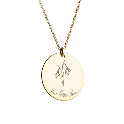 Custom Birth Flower Name Necklace with Birthstone, 925 Sterling Silver