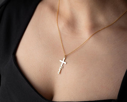Personalized Cross with Baptismal Cross Name Necklace, 925 Sterling Silver