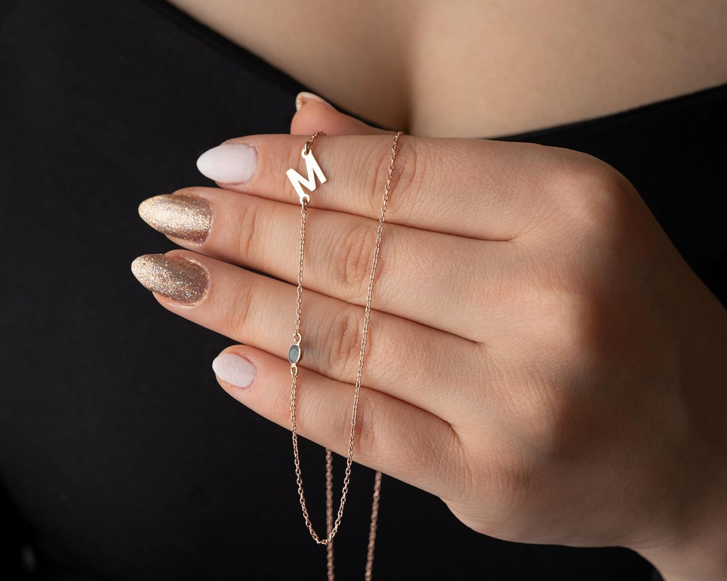 Initial Letter Necklace with Birthstone, 925 Sterling Silver