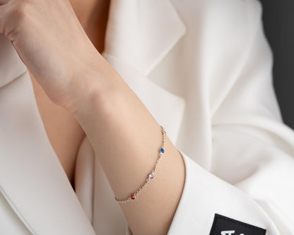 Personalized Bracelet for Women with Birthstone, 925 Sterling Silver