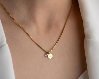 Personalized Disc Name Necklace with Birthstone, 925 Sterling Silver