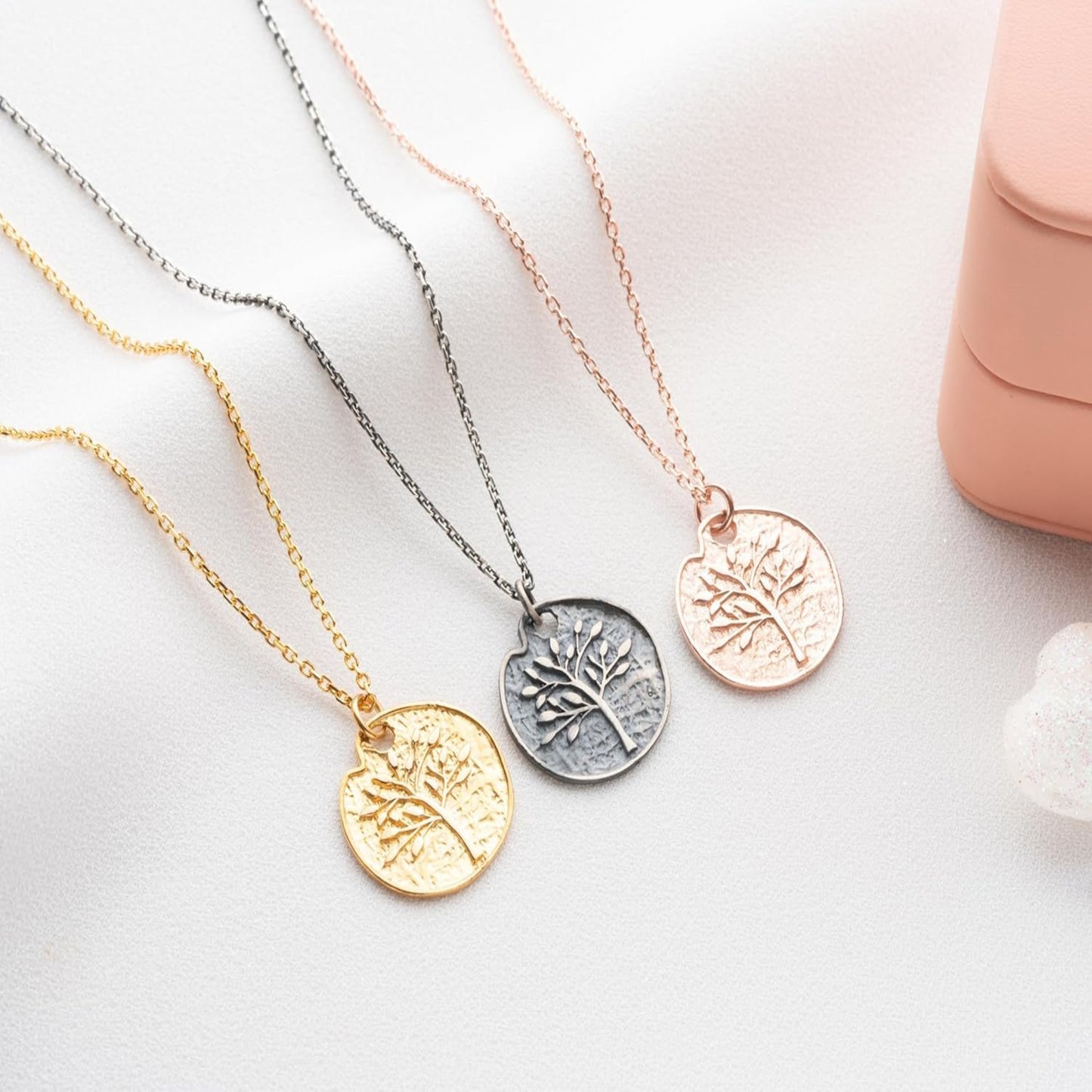 Tree of Life Necklace Hammered, 925 Sterling Silver