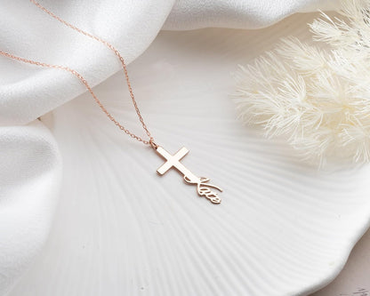 Personalized Cross with Baptismal Cross Name Necklace, 925 Sterling Silver