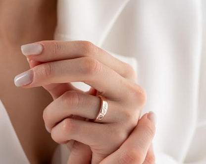 Personalized Engraved Name Birthstone Ring Custom, 925 Sterling Silver