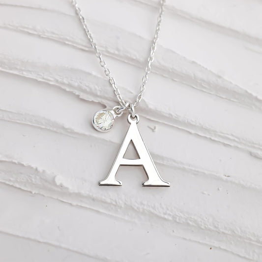 Personalized Initial Birthstone Necklace for Women, 925 Sterling Silver