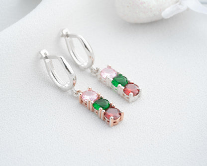 Personalized Dangle Birthstone Earrings for Wome, 925 Sterling Silver
