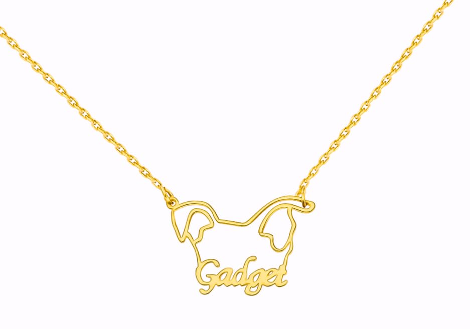 Personalized Dog Ears And Name Necklace, 925 Sterling Silver