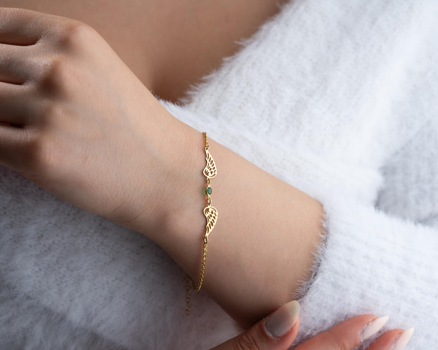 Personalized Angel Wing Bracelet with Birthstones for Women,925 Sterling Silver