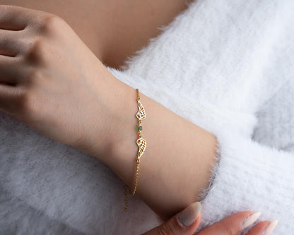 Personalized Angel Wing Bracelet with Birthstones for Women,925 Sterling Silver