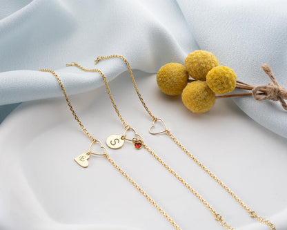 Personalized Bracelet for Women with Birthstone and Initial Disc, 925 Sterling Silver