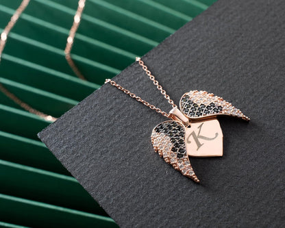 Personalized Angel Wing Necklace with Engrave Secret Message, 925 Sterling Silver