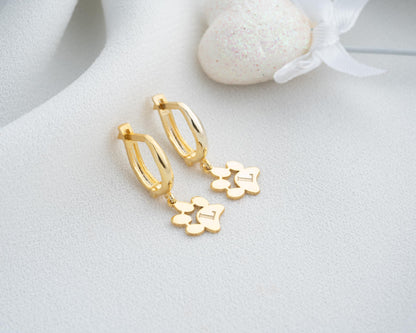 Personalized Paw Initial Earrings for Women Hoop Earrings with Letter Charm, 925 Sterling Silver